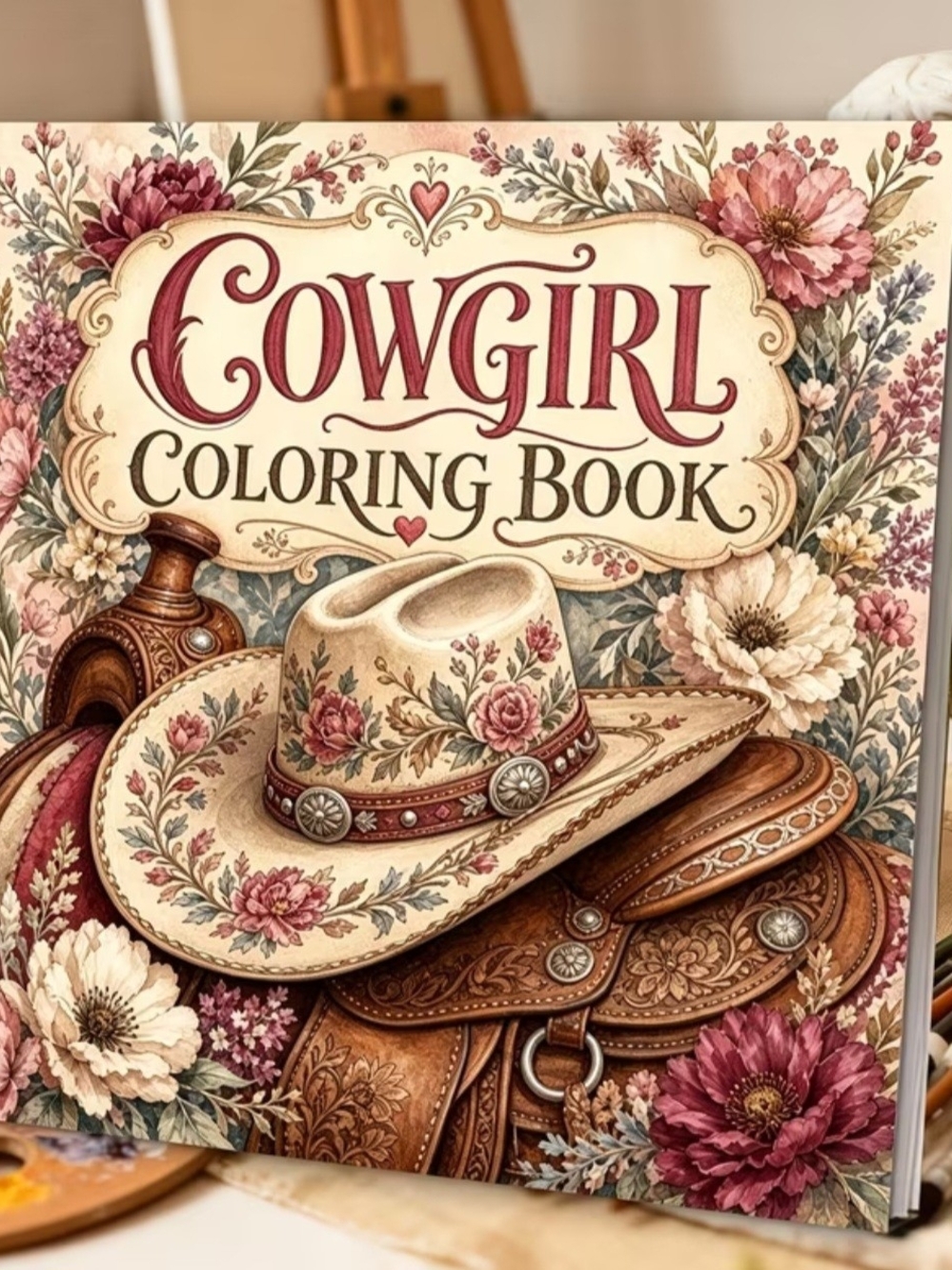 Cowgirl Coloring Book - Floral Beige & Pink Cover